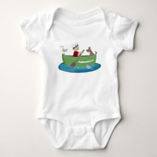 Body Para Bebé Niño marinero lindo y perro remando barco dibujo a