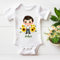Niño pequeño con girasoles