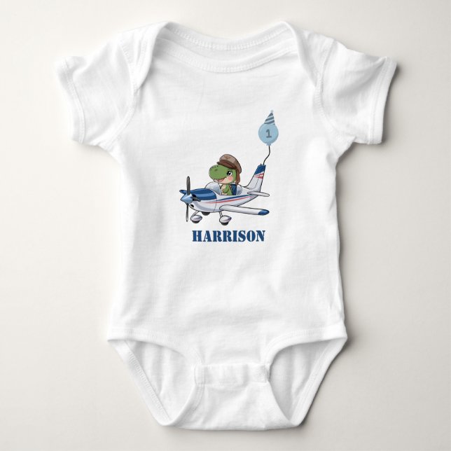 Body Para Bebé Niños Cute Blue Airplane Dinosaur Kids 1er cumplea (Anverso)