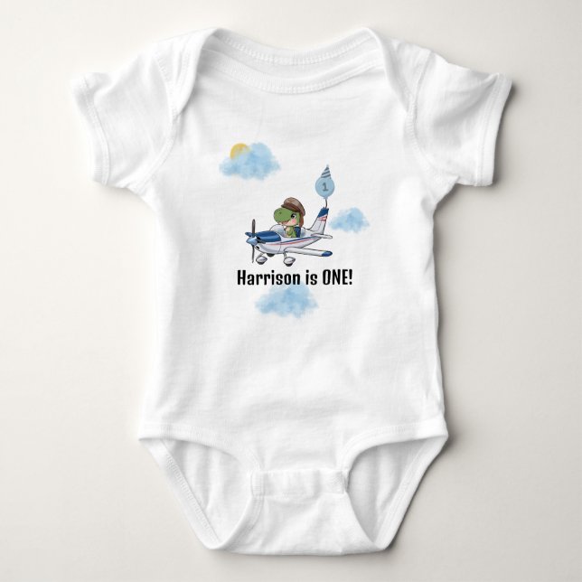 Body Para Bebé Niños Cute Blue Airplane Dinosaur Kids 1er cumplea (Anverso)