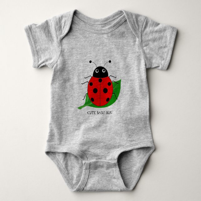 Body Para Bebé Niños Hermosa mariquita acuarela en hoja verde  (Anverso)