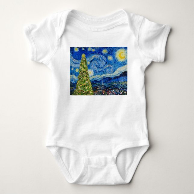 Body Para Bebé Noche Van Gogh Starry - Árbol de Navidad (Anverso)