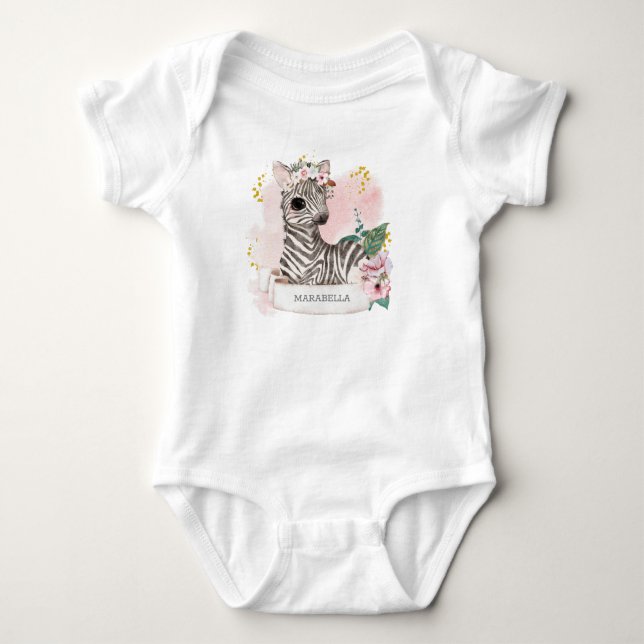 Body Para Bebé *~* Nombra de cebra bebé Nursery Jungle Sweet Chic (Anverso)