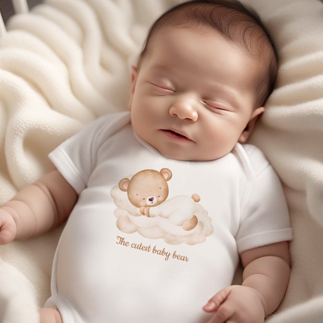 Body Para Bebé Nombramiento de oso bebe beige pequeño neutro reci (Cute Beige Baby Bear Name Neutral Newborn Baby Bodysuit)