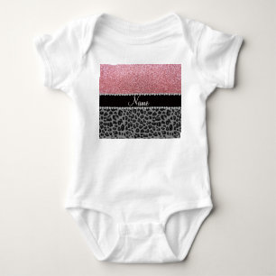 Body Para Bebé Nombrar leopardo negro purpurina rosa pastel