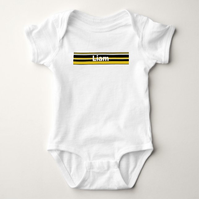 Body Para Bebé Nombre -7 tiras combinadas -Negro y Oro (Anverso)