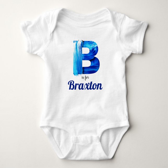 Body Para Bebé Nombre Braxton Revelar Letra Boy Paint Azul Recién (Anverso)