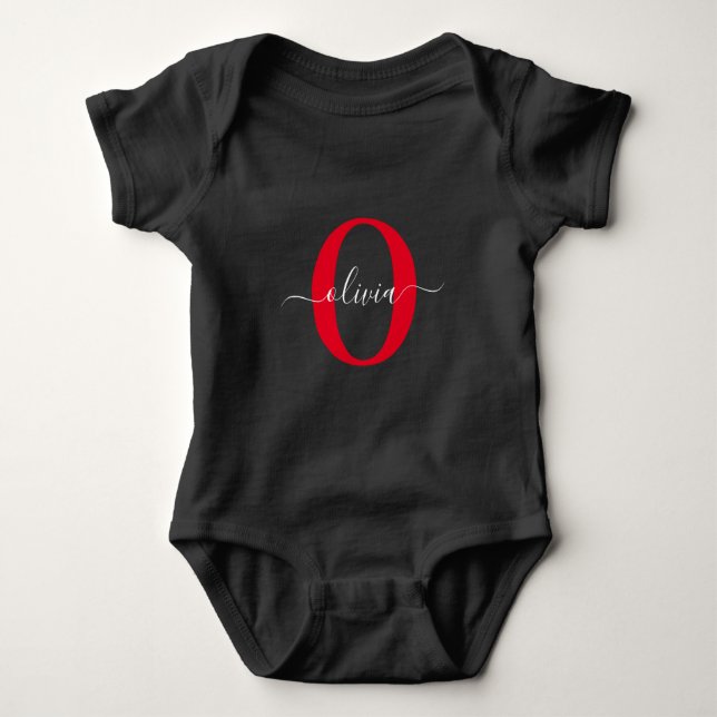 Body Para Bebé Nombre con letra script personalizada Monograma Ne (Anverso)