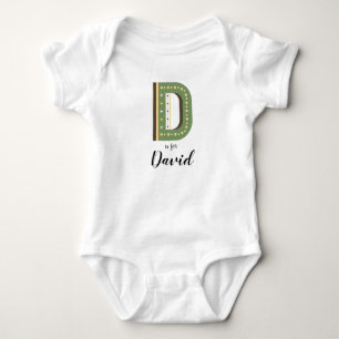 Body Para Bebé Nombre David Reveal Letra D Boy Retro Verde Modern