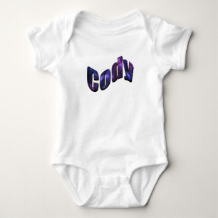 Body Para Bebé Nombre de Cody hecho con nubes de nebulosa azul,