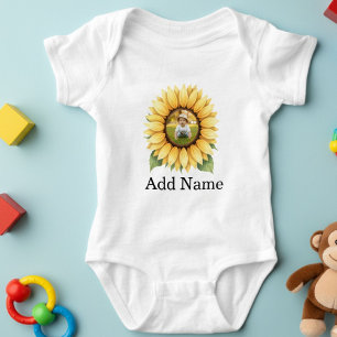 Body Para Bebé Nombre de foto personalizado Texto Girasol persona