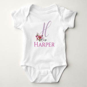 Body Para Bebé Nombre de Harper Revelar Letra floral H Chica Whim