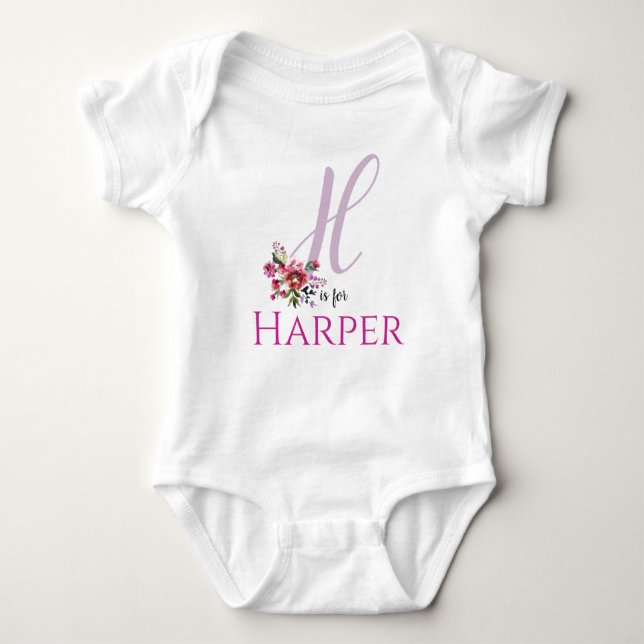 Body Para Bebé Nombre de Harper Revelar Letra floral H Chica Whim (Anverso)