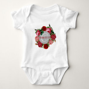 Body Para Bebé Nombre de monograma del patrón floral personaliza