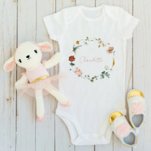 Body Para Bebé Nombre de niña con guión floral acuarela