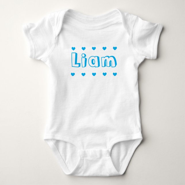 Body Para Bebé Nombre de Niño Corazón Azul Azure Personalizado (Anverso)