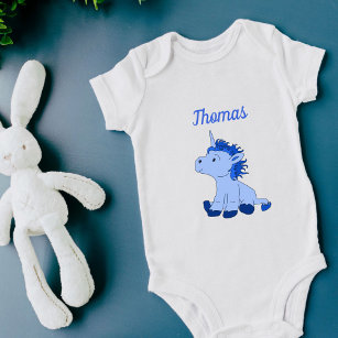 Body Para Bebé Nombre de niño pequeño azul de unicornio