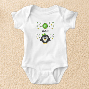 Body Para Bebé nombre de pingüino lindo estrellas amarillo verde
