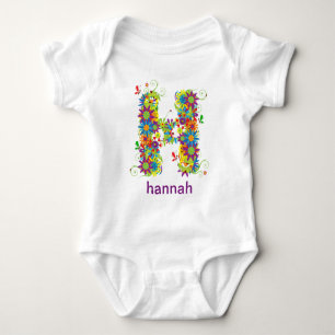 Body Para Bebé Nombre del alfabeto floral Baby Tee (Monograma H)
