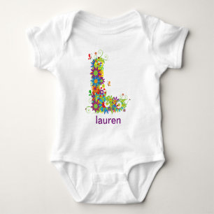 Body Para Bebé Nombre del alfabeto floral Baby Tee (Monograma L)