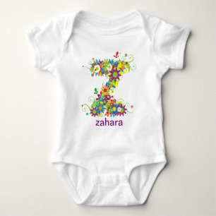 Body Para Bebé Nombre del alfabeto floral Baby Tee (Monograma Z)