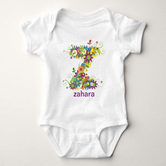 Body Para Bebé Nombre del alfabeto floral Baby Tee (Monograma Z) (Anverso)