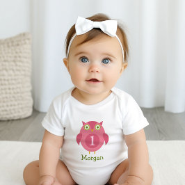 Body Para Bebé Nombre del Chica de Lechuza Rosa Cute Primer Cumpl