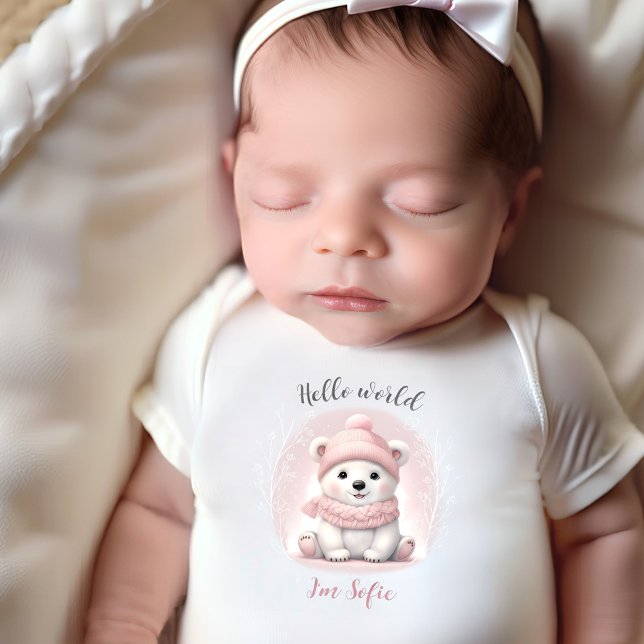 Body Para Bebé Nombre del oso polar rosado Chica Baby Bodysuit (Cute Pink Polar Bear Name Girl Baby Bodysuit)