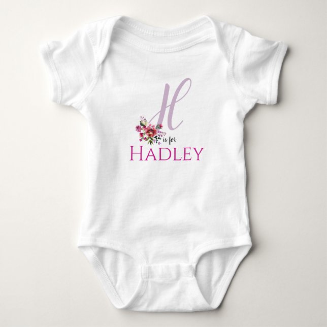 Body Para Bebé Nombre Hadley Revelar Letra floral H Chica Whimsic (Anverso)