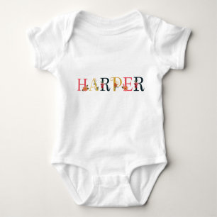 Body Para Bebé Nombre HARPER Art Con Flores Embrodadas