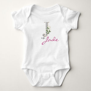 Body Para Bebé Nombre Jade Revelar Letra floral J Chica Whimsical