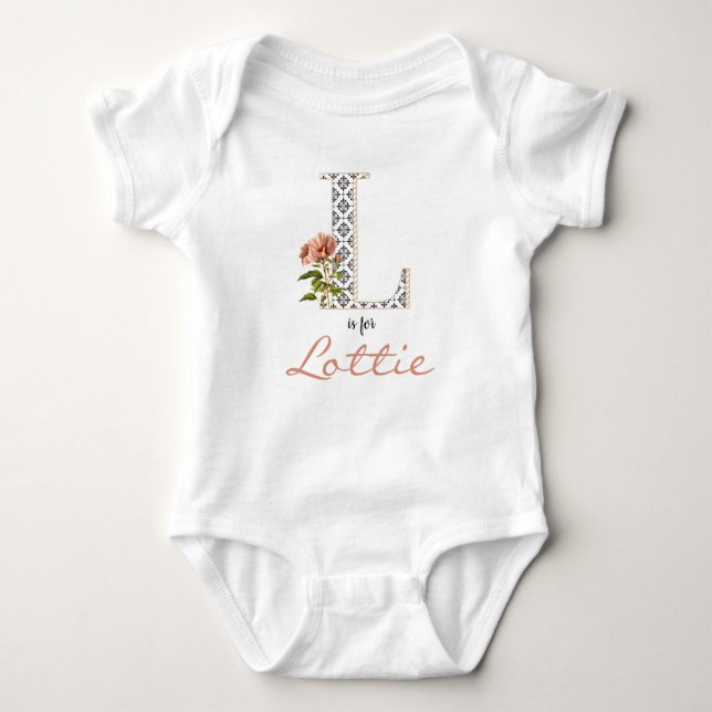Body Para Bebé Nombre Lottie Revelar Letra floral L Chica Whimsic (Anverso)