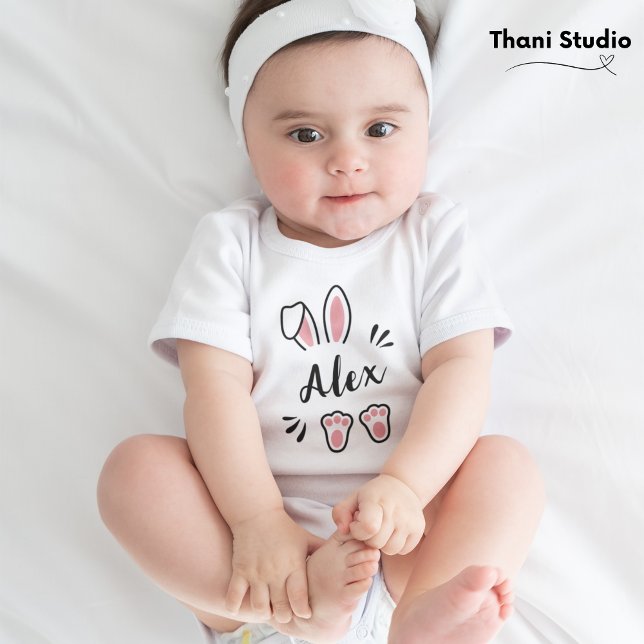 Body Para Bebé Nombre moderno de Personalizable de conejo rosa pa (Subido por el creador)