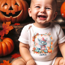 Body Para Bebé Nombre Pastel Cute Azul Fox Parche Halloween