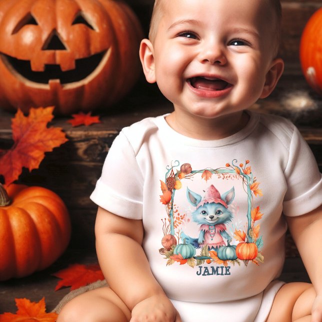 Body Para Bebé Nombre Pastel Cute Azul Fox Parche Halloween (Subido por el creador)