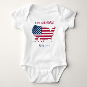 Body Para Bebé Nombre personalizado: America Flag Map nacido en E