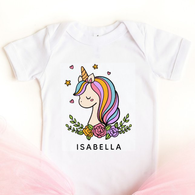 Body Para Bebé Nombre personalizado caprichoso lindo de unicornio (Subido por el creador)