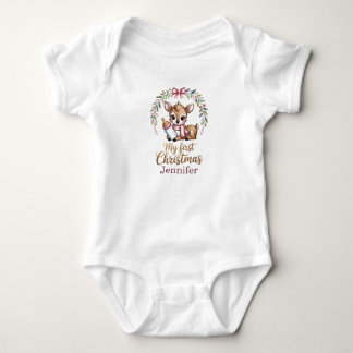 Body Para Bebé Nombre Personalizado Ciervo Bebé Primera Navidad