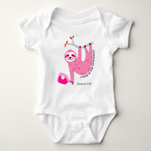 Body Para Bebé Nombre personalizado Cute Pink Pickleball Sloth 🦥