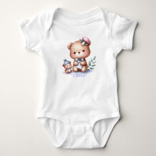 Body Para Bebé Nombre personalizado Cute Teddy Bear Animal Art (Anverso)