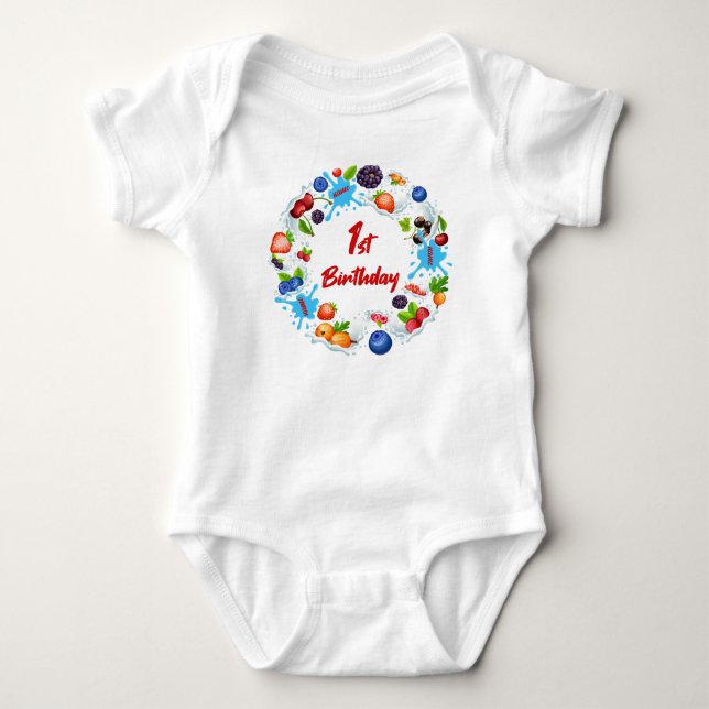 Body Para Bebé Nombre personalizado de fresa 1º cumpleaños (Anverso)