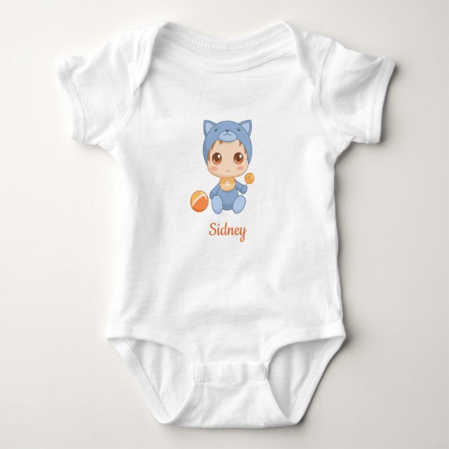 Body Para Bebé Nombre personalizado de gato chico chica bebé (Anverso)