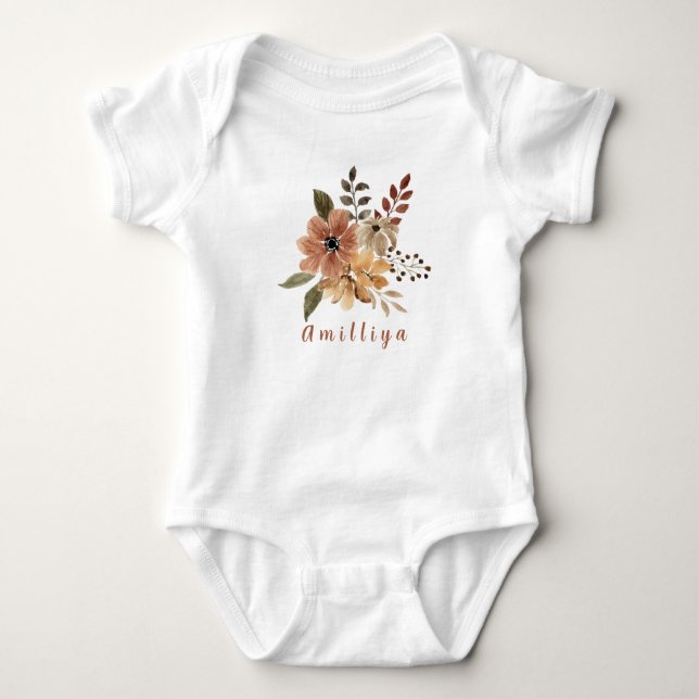 Body Para Bebé Nombre personalizado de impresión de flores Cute M (Anverso)