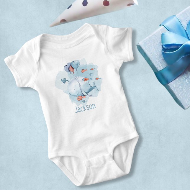 Body Para Bebé Nombre personalizado de la ballena (Cute Whale Personalized Name Baby Bodysuit
)
