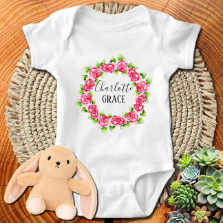 Body Para Bebé Nombre personalizado de la corona rosa rosa