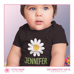 Body Para Bebé Nombre personalizado de la flor de margarita blanc