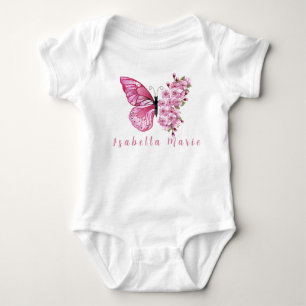 Body Para Bebé Nombre personalizado de mariposa rosa Cute Morden
