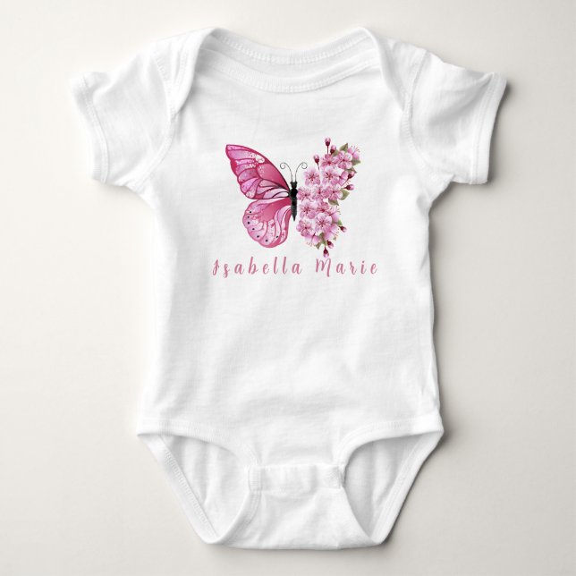 Body Para Bebé Nombre personalizado de mariposa rosa Cute Morden (Anverso)