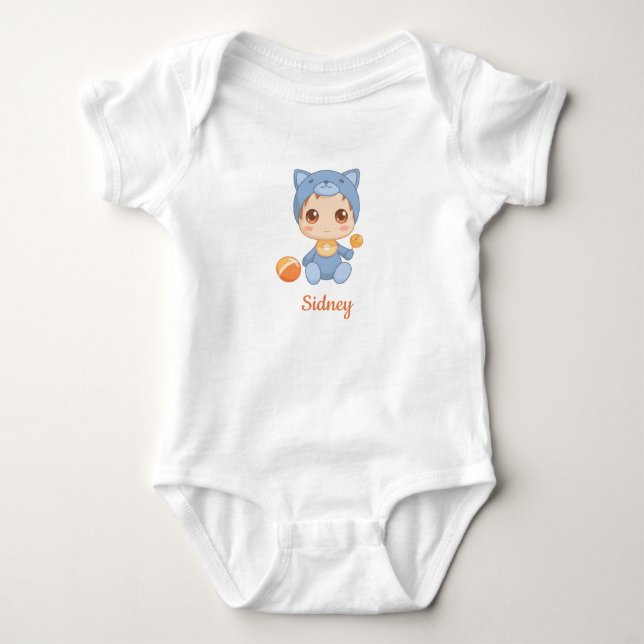 Body Para Bebé Nombre personalizado de niña y niño gato (Anverso)