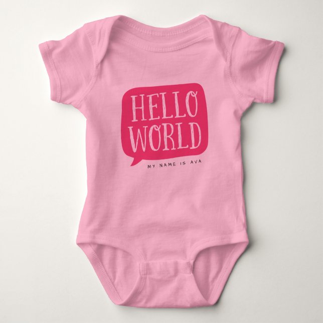 Body Para Bebé Nombre personalizado de Pink Hello World (Anverso)